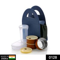 Steel Lunch Box Set(0128) - Stainless Steel, 5-pieces, Black Color | Sturdy Fabric Carrying Case, Airtight Lids, Easy To Clean & Travel