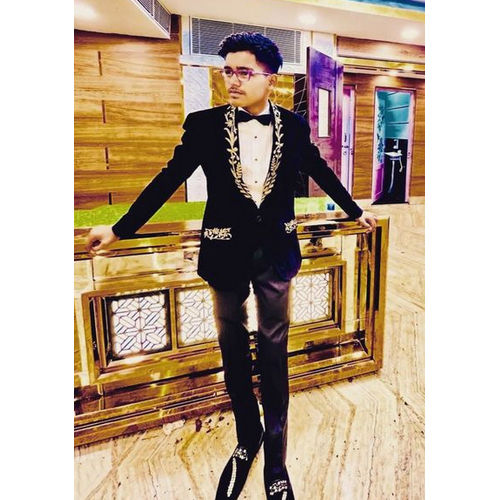 Different Available Mens Black Velvet Suit With Special Gold Zardozi