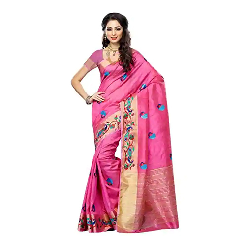 Indian Ladies Tassar Silk Pink Saree