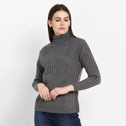 Indian Ladies Grey Printed Acrylic Blend Sweater