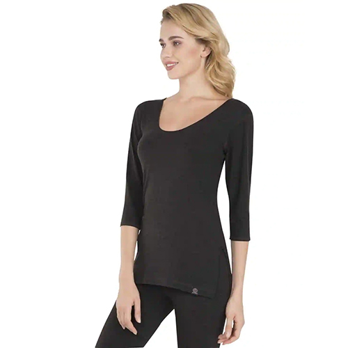 Ladies Black Thermal 3 Quarter Sleeve T-Shirt - Cotton Polyester Blend Large Size Breathable & Washable Ideal for Winter Wear