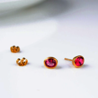 Ruby Quartz Gemstone Oval Shape 8x12mm Gold Vermeil Bezel Stud