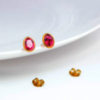 Ruby Quartz Gemstone Oval Shape 8x12mm Gold Vermeil Bezel Stud