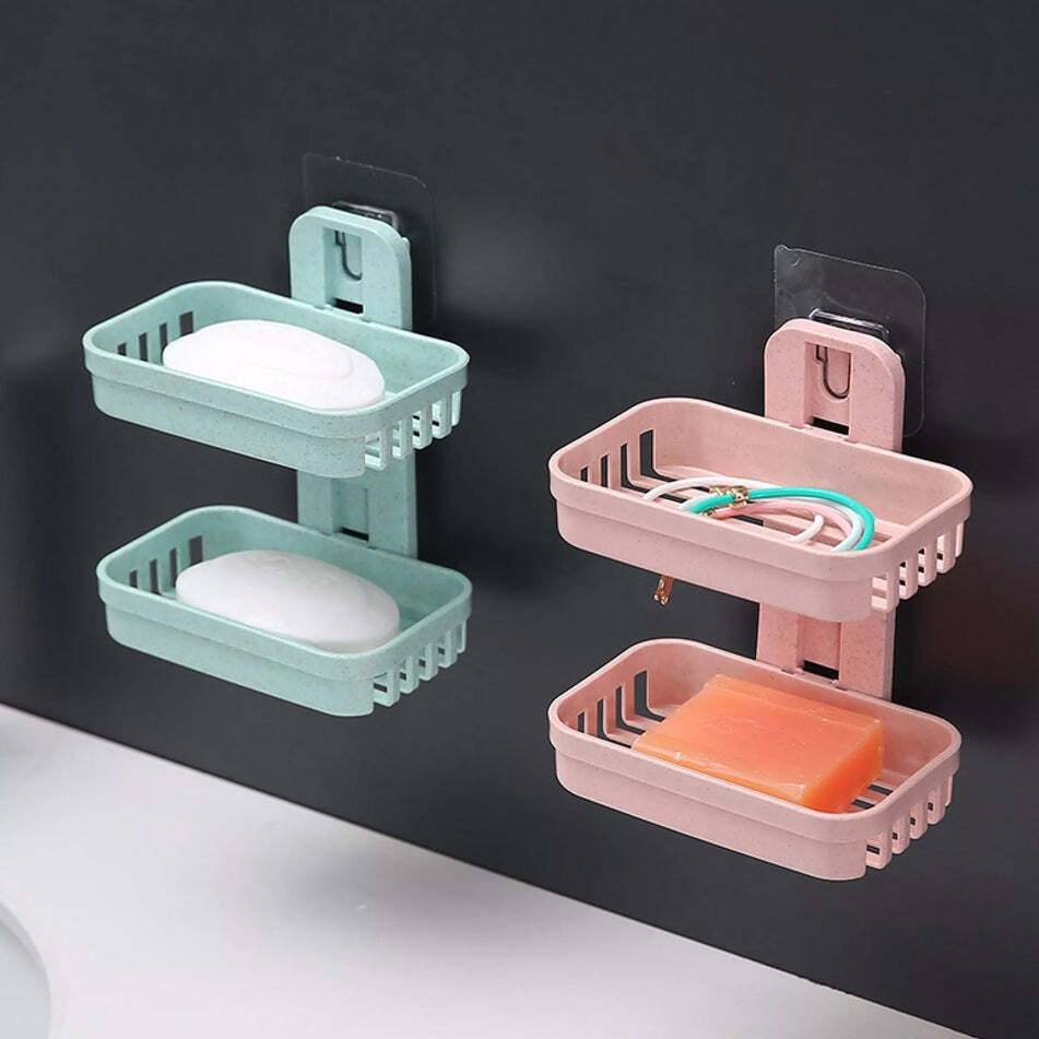PLASTIC WALL DOUBLE LAYER SOAP STAND HOLDER (4762)