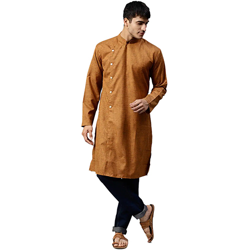 Breathable Mens Golden Yellow Kurta