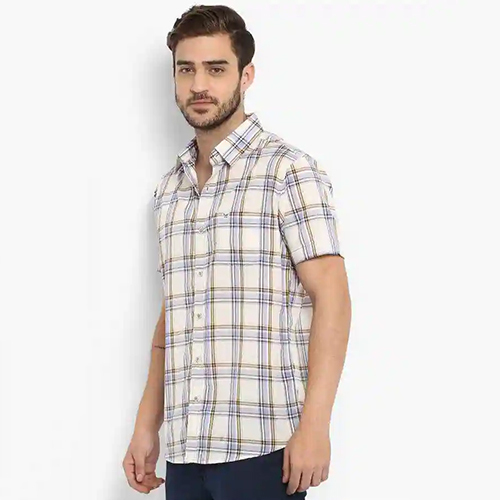 Cotton Shirt - Large Size, Off White Checked Pattern | Breathable, Washable, Modern Half Sleeves for Men
