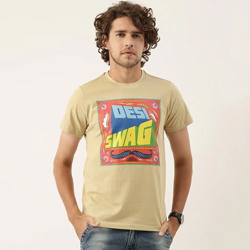 Brown Mens Round Neck T-Shirt