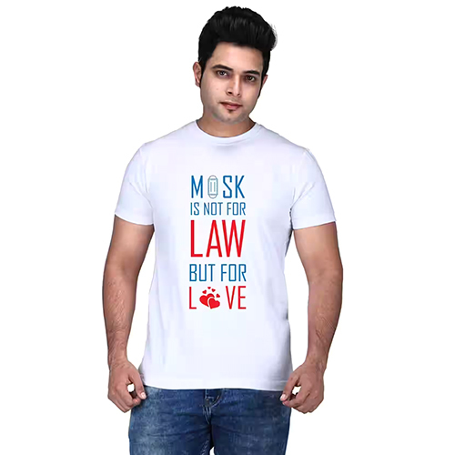 White Mens Round Neck Cotton T-Shirt