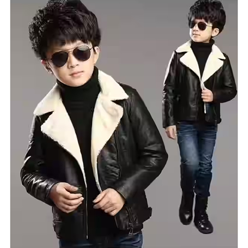 Kids Black Winter Leather Jacket Age Group: 11-12 Years