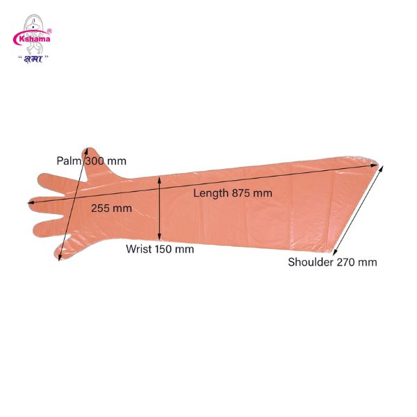 Full Size AI Veterinary Hand Gloves Disposables LDPE 35 Inch I Orange I Pack Of 100 Pcs