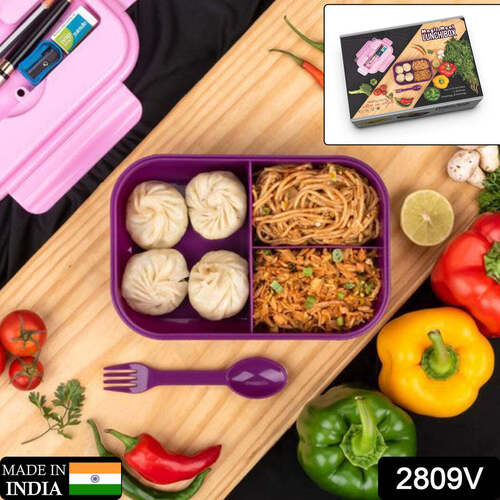 Mix Colour Lunch Box 3 Compartment Plastic Liner Lunch Container(2809V)