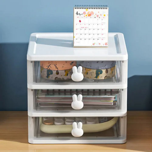 CARTOON DESKTOP STORAGE BOX TRANSPARENT SMALL DRAWER DESK PLASTIC MINI STORAGE BOX RABBIT STATIONERY STORAGE BOX 1143