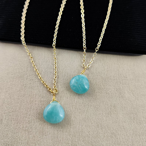 Amazonite Heart Shape 10mm Gold Vermeil Wire Wrapped Necklace