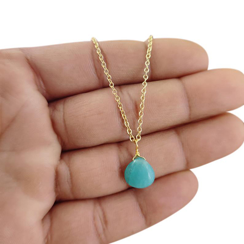 Amazonite Heart Shape 10mm Gold Vermeil Wire Wrapped Necklace