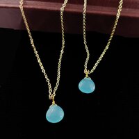 Aqua Chalcedony Heart Shape 10mm Gold Vermeil Wire Wrapped Necklace