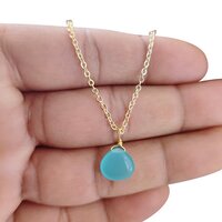 Aqua Chalcedony Heart Shape 10mm Gold Vermeil Wire Wrapped Necklace