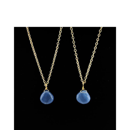 Blue Opal Heart Shape 10mm Gold Vermeil Wire Wrapped Necklace