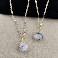 Dendritic Opal Heart Shape 10mm Gold Vermeil Wire Wrapped Necklace
