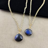 Labradorite Gemstone Necklace - 10mm Heart Shape, 925 Sterling Silver with Gold, Silver, Rose Gold Plating, 18 Inch Length
