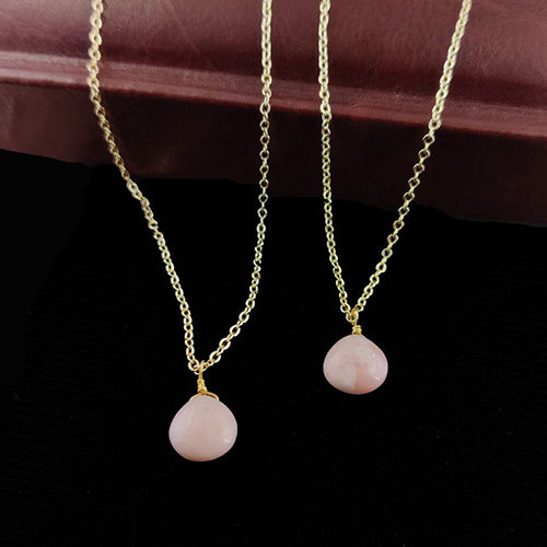 Pink Opal Heart Shape 10mm Gold Vermeil Wire Wrapped Necklace