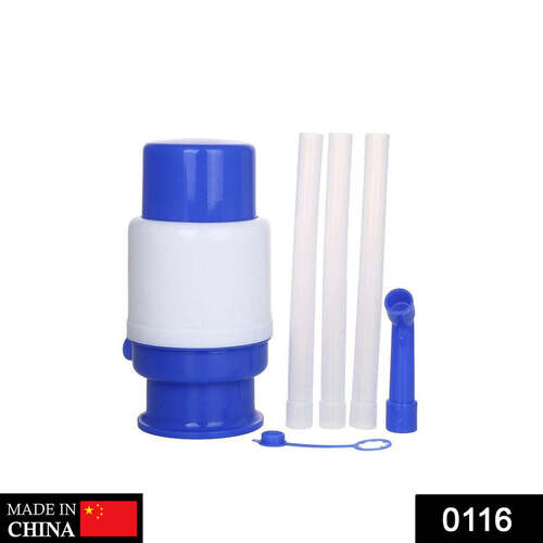 HAND PRESS WATER PUMP DISPENSER (0116) - Plastic Material Adjustable Depth Tube System Blue Color | Enhanced Durability Sanitary Cap Design Multiple Bottle Size Compatibility