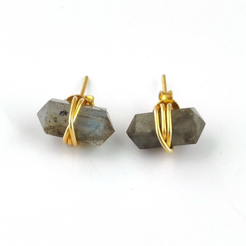 Labradorite Gemstone Point Silver Gold Vermeil Wire Wrapped Stud