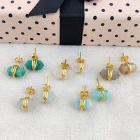 Dyed Emerald Gemstone Point Silver Gold Vermeil Wire Wrapped Stud