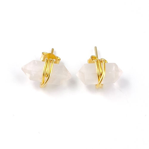 Rose Quartz Gemstone Point Silver Gold Vermeil Wire Wrapped Stud