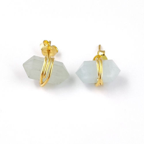 Aquamarine Gemstone Point Silver Gold Vermeil Wire Wrapped Stud