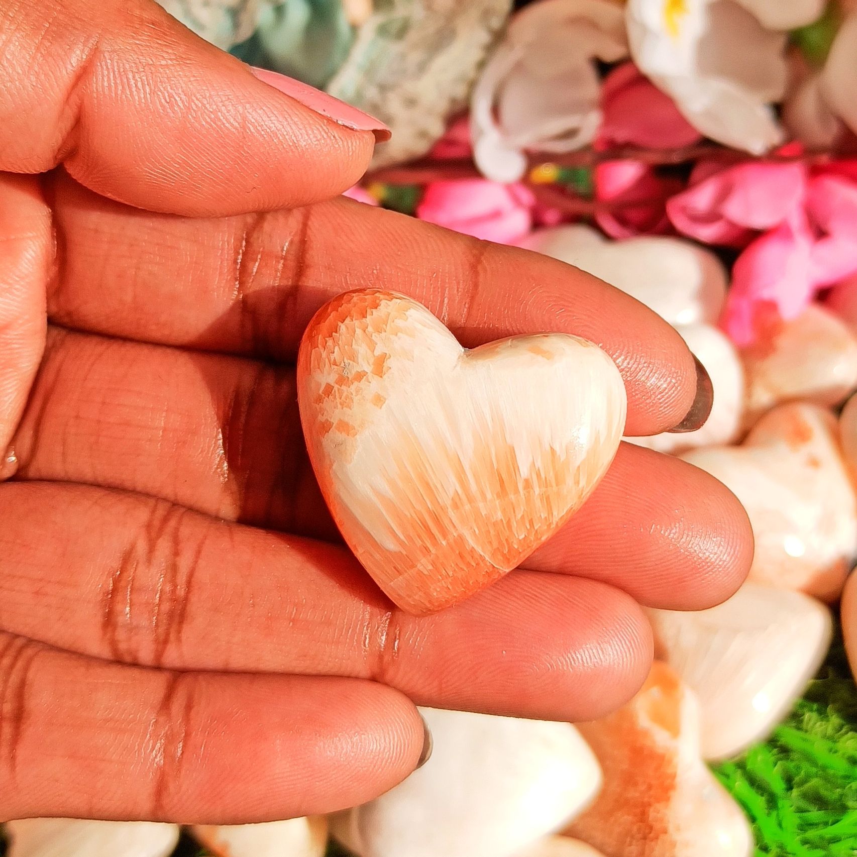 Natural Gemstone Pink Scolecite Heart Shaped Crystals