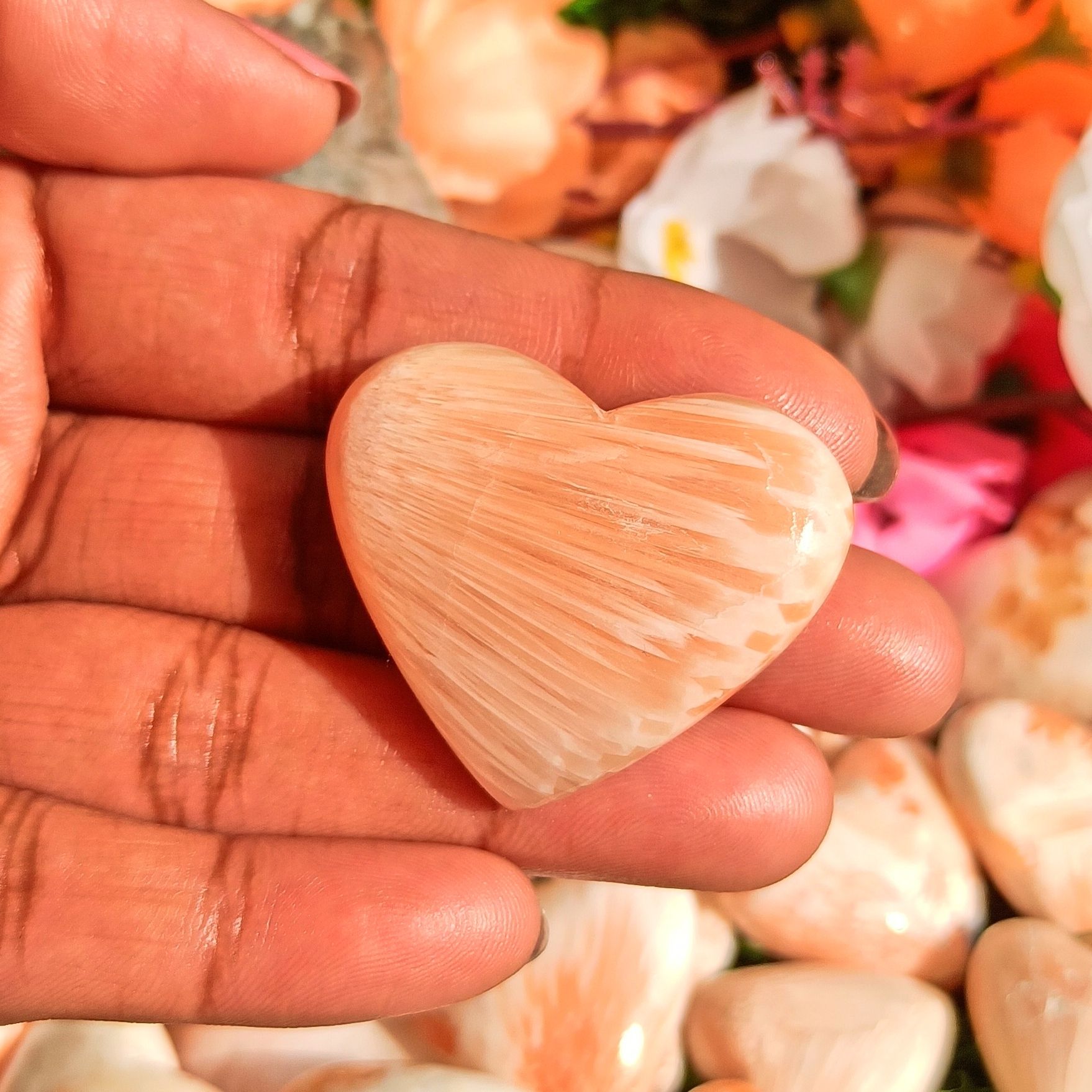 Natural Gemstone Pink Scolecite Heart Shaped Crystals