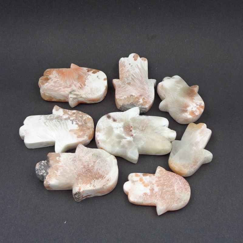 Natural Gemstone Scolecite Hand Shaped Crystals Hamsa Carvings