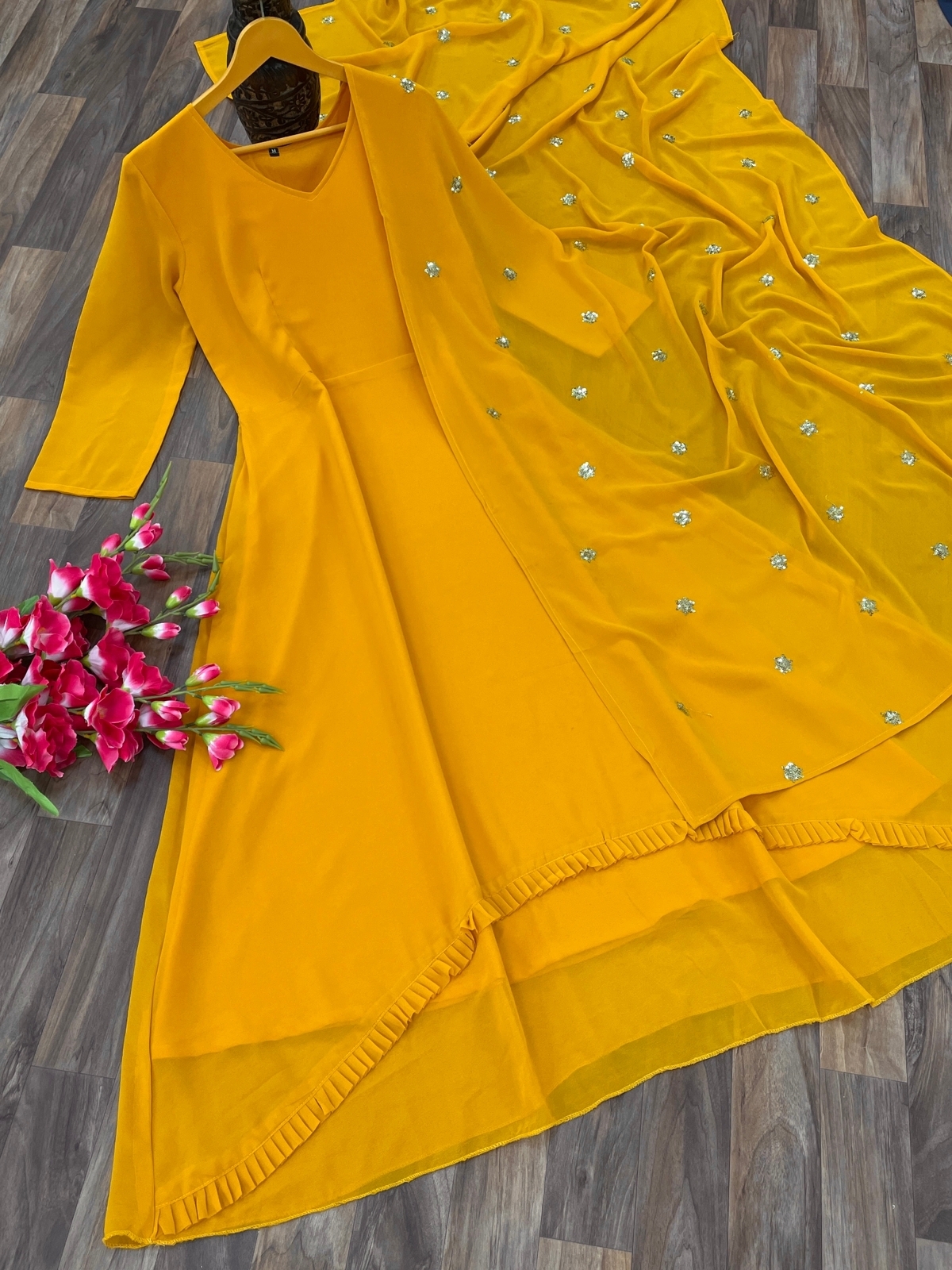 Ekta Yellow Fox Georgette Gown