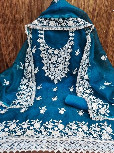 Dipika Blue Organza Dress Material Recommended Season: All