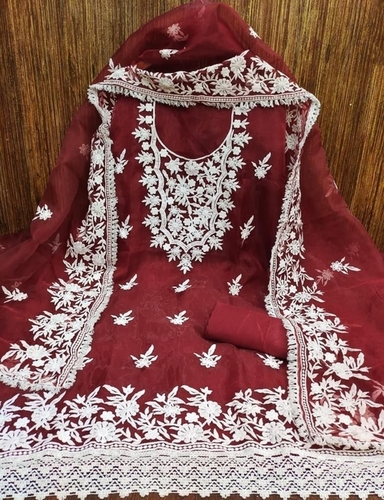 Dipika Maroon Organza Dress Material