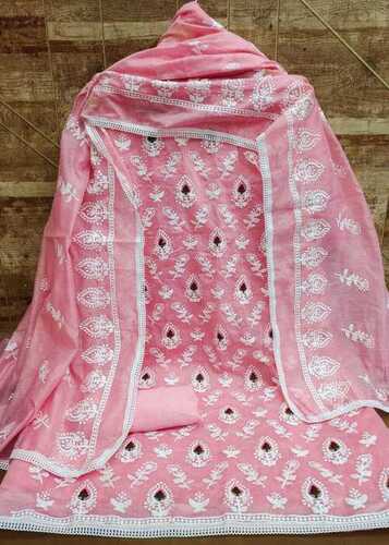 Embroidered Muskan Pink Chanderi Dress Material