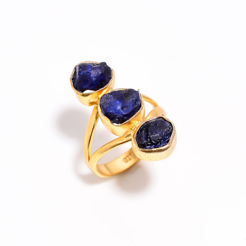 Sapphire Raw Gemstone 925 Sterling Silver Gold Plated Ring Girls Fashion Rings supplier