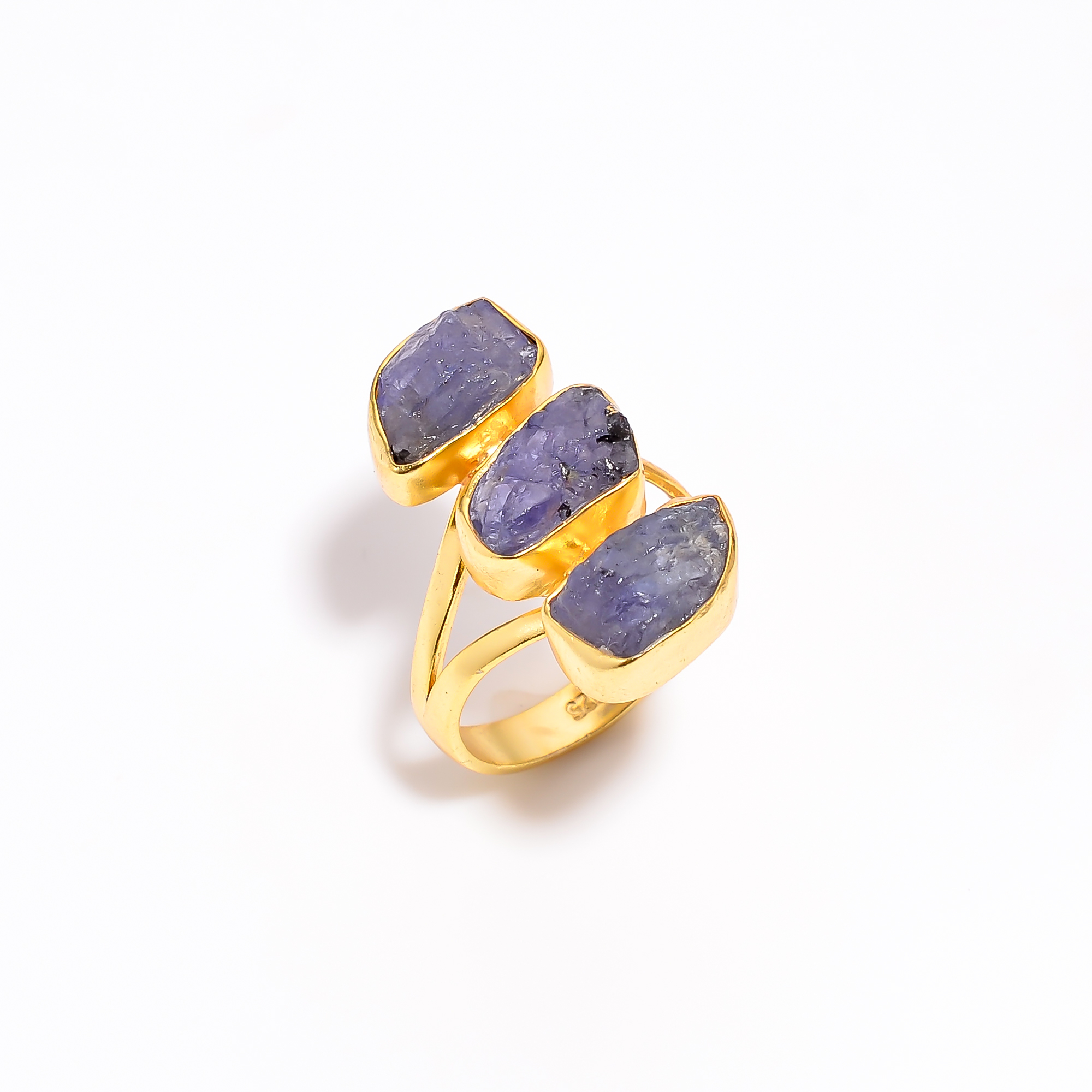 Sapphire Raw Gemstone 925 Sterling Silver Gold Plated Ring Girls Fashion Rings supplier