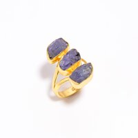 Sapphire Raw Gemstone 925 Sterling Silver Gold Plated Ring Girls Fashion Rings supplier