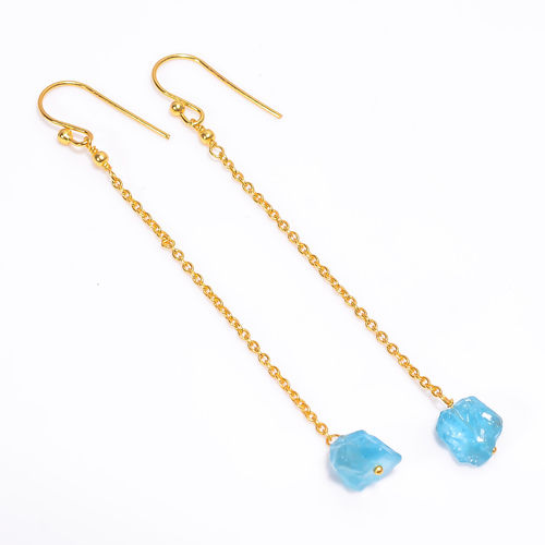 Sky Apatite Raw Gemstone 925 Sterling Silver Gold Plated Earrings Women jewelry Exporter