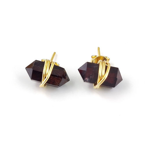 Garnet Gemstone Point Silver Gold Vermeil Wire Wrapped Stud