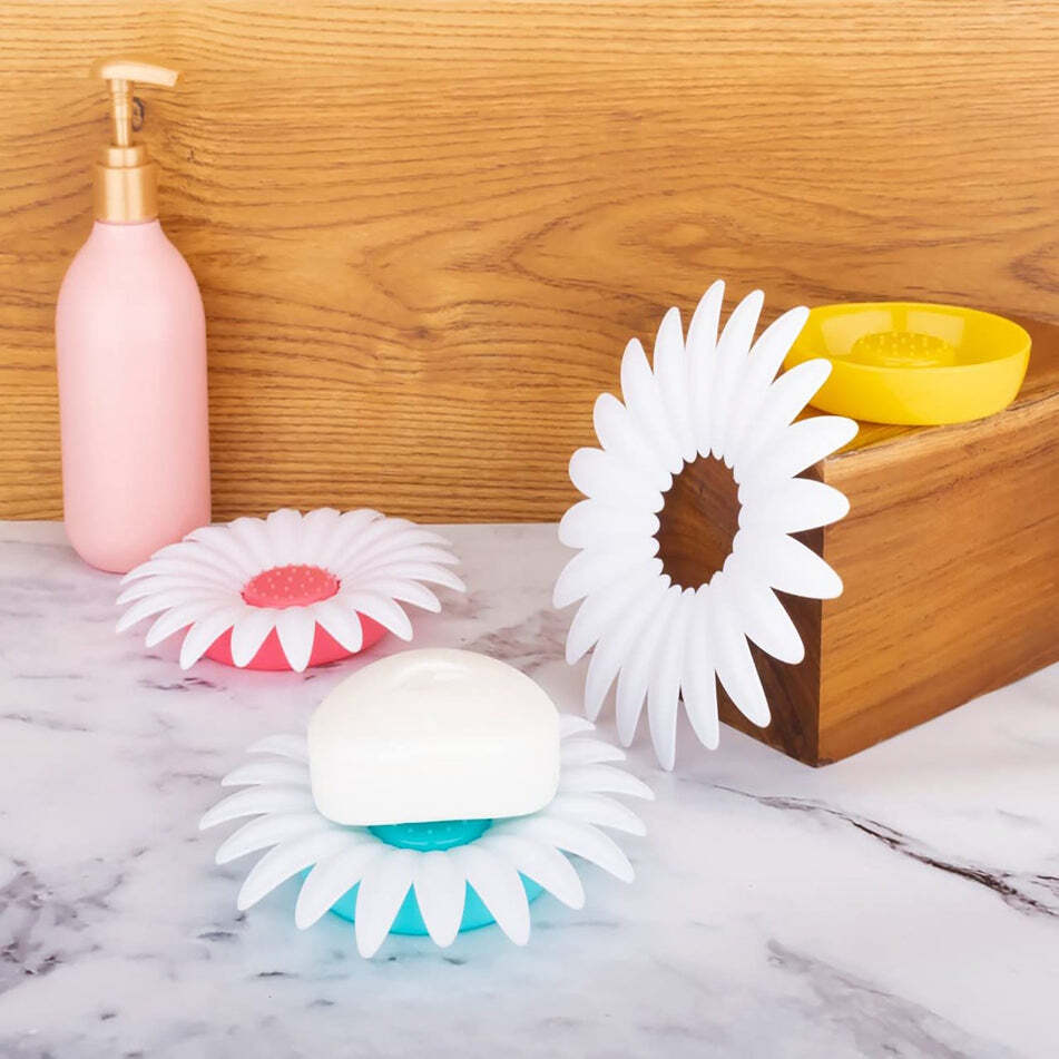 FLOWER SHAPE PORTABLE SOAP DISH HOLDER SOAP CASE (3 PC) (4684)