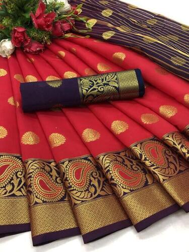 NehalSaree - Soft Lichi Silk 5.50 Mtr Length with Zari Weaving Border and Butta All Over | Traditional Red Design Perfect for All Seasons