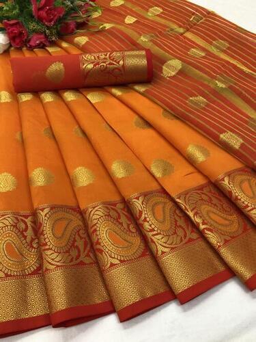 Nehal Orange Soft Lichi Silk Saree