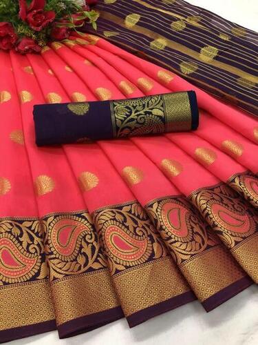 Nehal Pink Soft Lichi Silk Saree