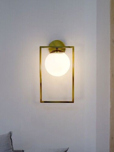 Modern Antique Gold Rectangular Ring Wall Lamp Light with Frosted Glass Globe
