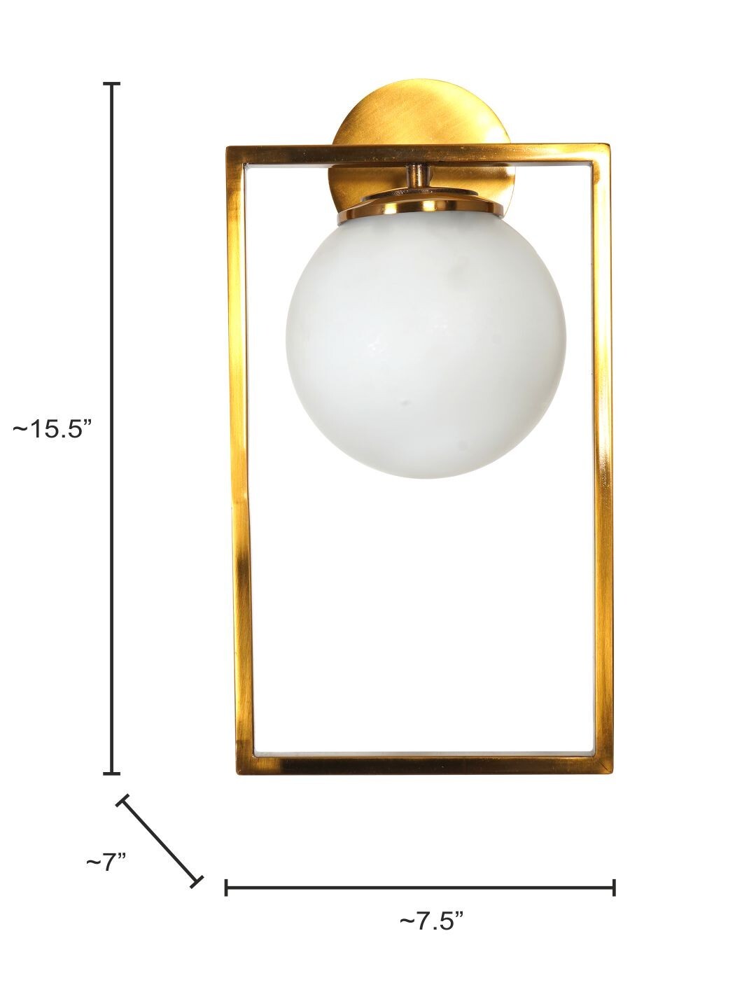 Modern Antique Gold Rectangular Ring Wall Lamp Light with Frosted Glass Globe