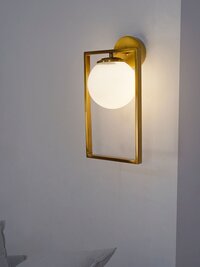 Modern Antique Gold Rectangular Ring Wall Lamp Light with Frosted Glass Globe