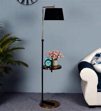 Black Iron Cloth Shade Floor Table Lamp With Black Brass Base By Sapphire
