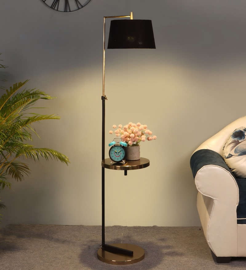 Black Iron Cloth Shade Floor Table Lamp With Black Brass Base By Sapphire
